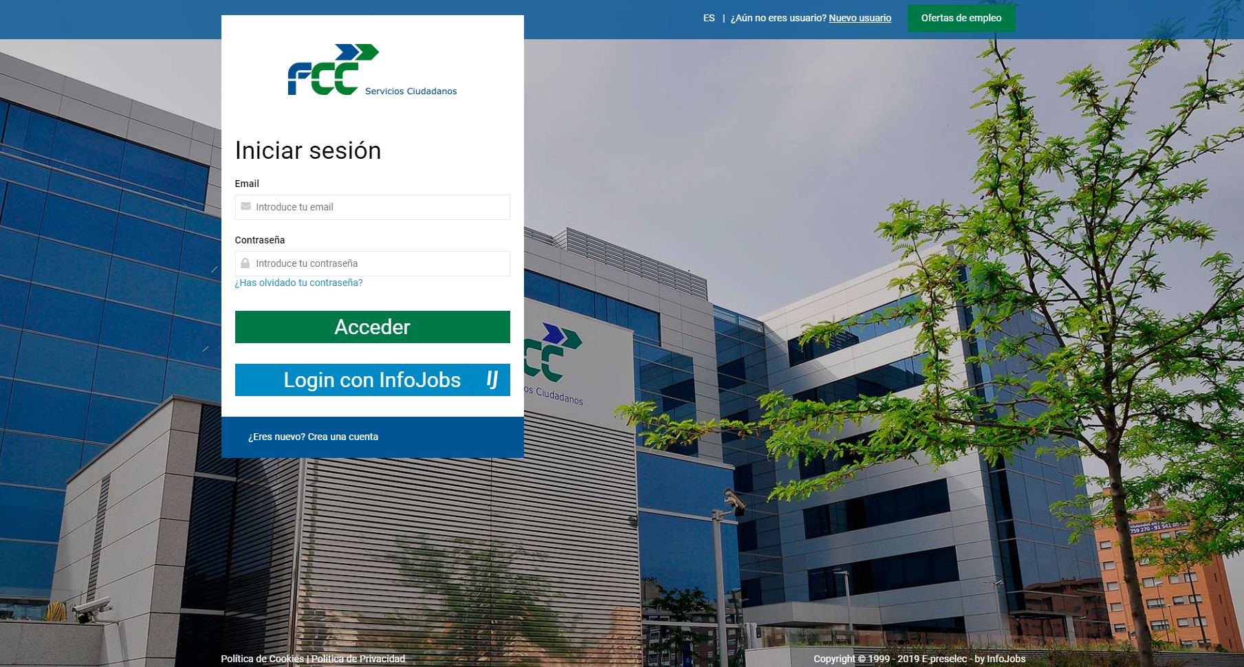 Portada web de FCC en Infojobs